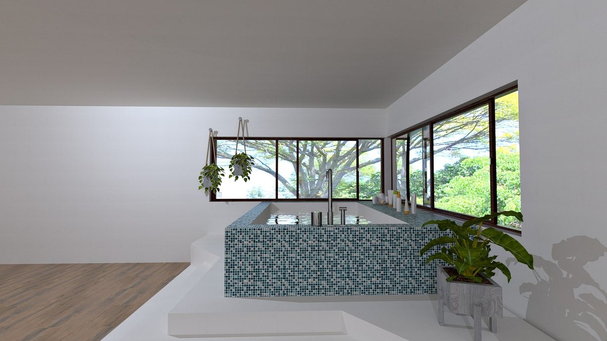 Linda área de spa em projeto residencial, em duas opções de paginação de pastilhas Artesanal Mix Turquoise.