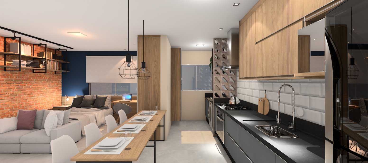 PROJETO DE UM LOFT DE 35M2, ONDE O DESTAQUE FICOU PARA O COBOGÓ MUNDAÚ PELA SUA IMPORTÂNCIA SUSTENTÁVEL.