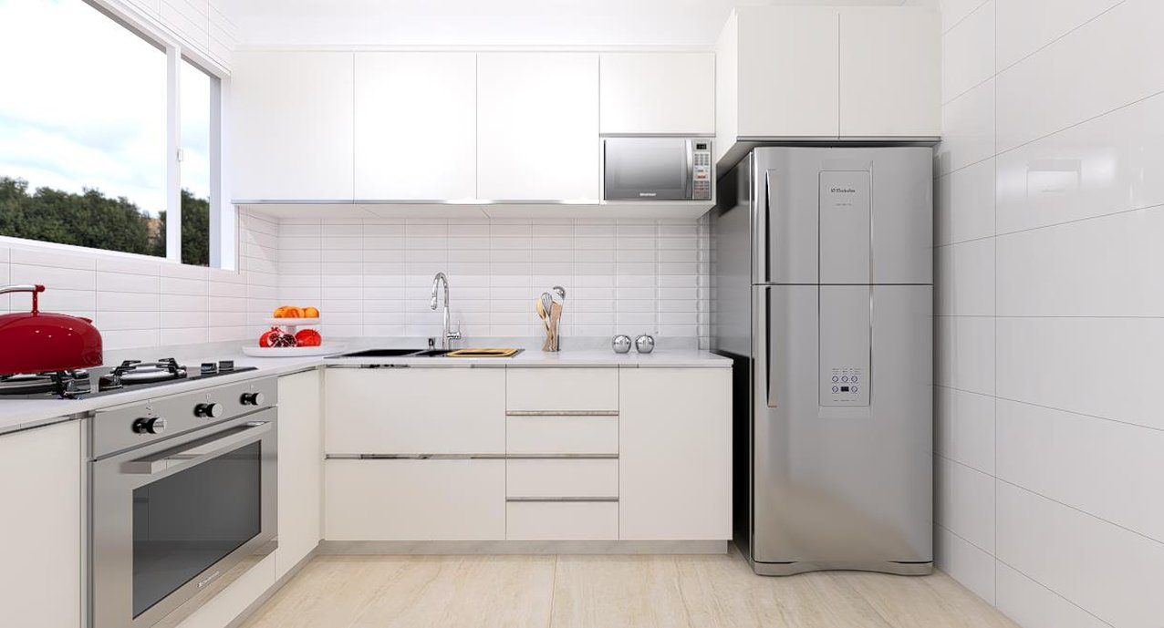 Cozinha minimalista branca