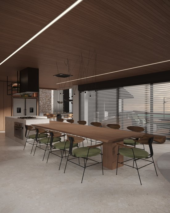 Quando pensamos em família e amigos, pensamos em interação, e neste projeto da casa de passeio consideramos muito a fluidez e comodidade entre os espaços para que todos possam estar juntos. 