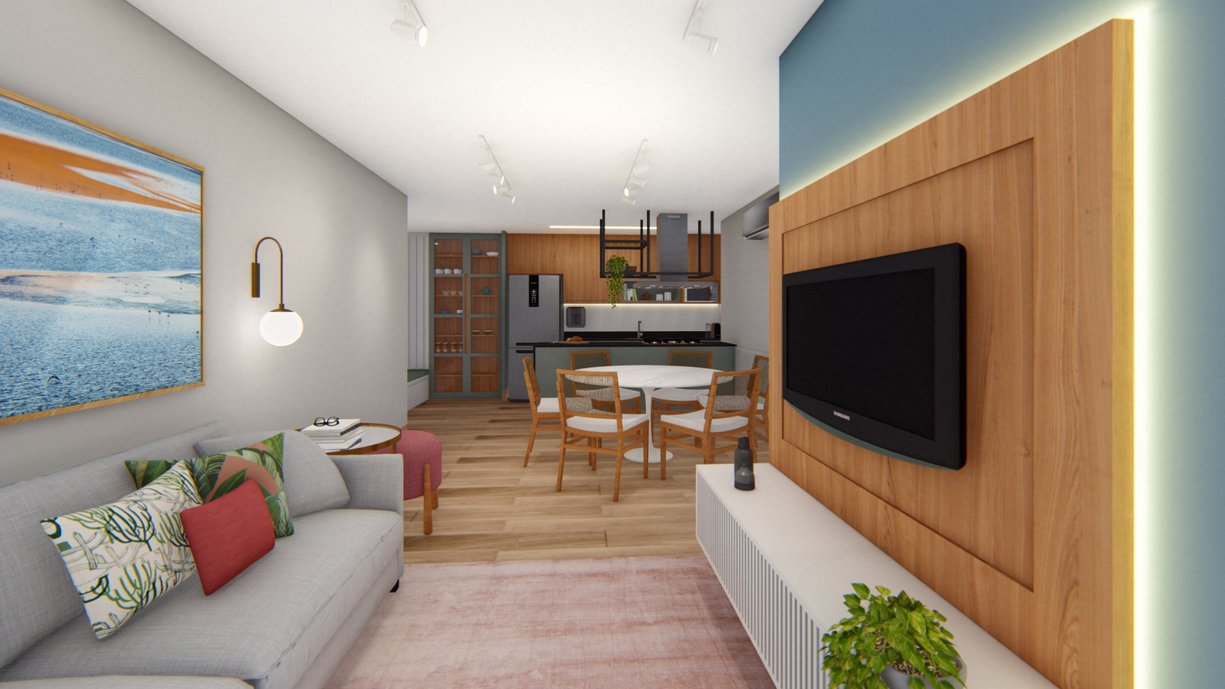 Apartamento jovem com sala e cozinha integradas