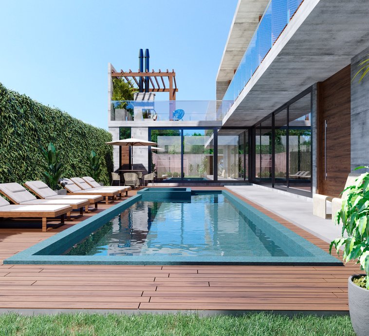 Área externa com piscina