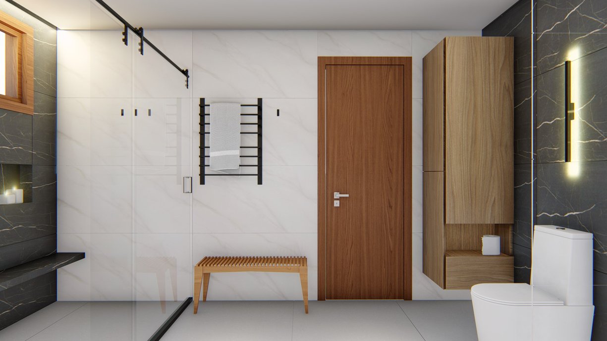 Imagem 3D do Projeto de Banheiro do Casal