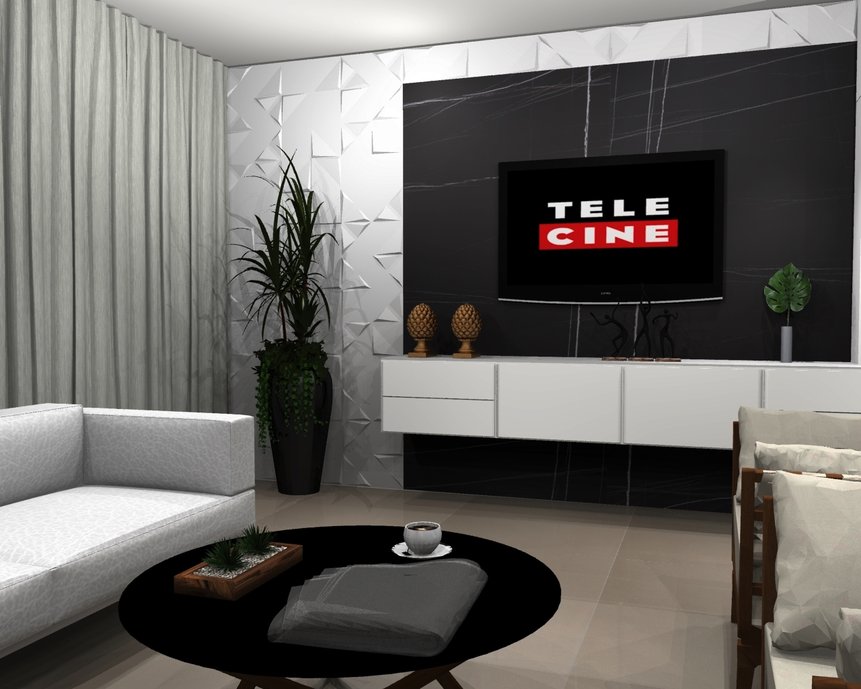 Sala de estar com painel Eclipse