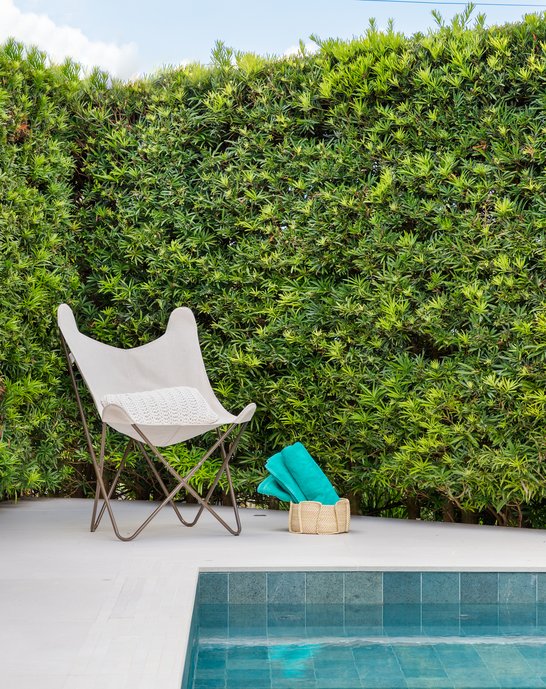 Promovemos a renovação da piscina através da troca de revestimentos, a escolha do piso e bordas no porcelanato Barcelona Cristal trouxeram a sensação de amplitude.