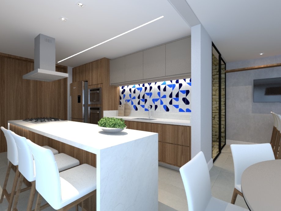 Cozinha com detalhe azul