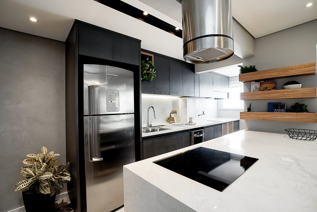Projeto K|D - Cozinha marmorizada e cinza