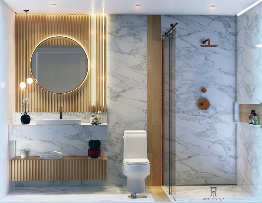 Banheiro com toques clássicos e contemporâneos