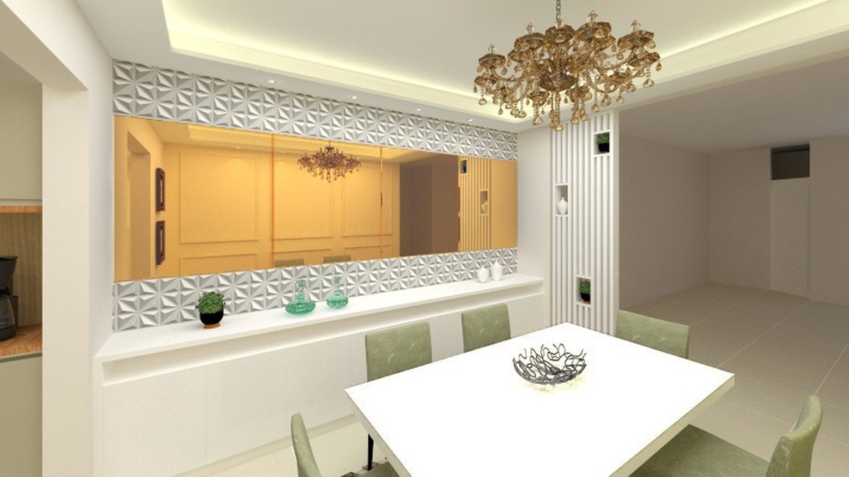 sala de jantar com espelho reflecta bronze