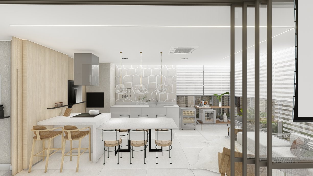 UM APARTAMENTO COM ESPAÇOS MUITO BEM APROVEITADOS E REVESTIMENTOS ESCOLHIDOS CUIDADOSAMENTE COM ASPECTOS ATEMPORAIS 
