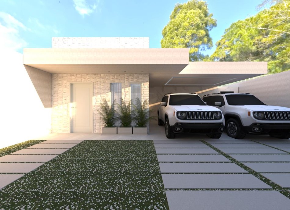 Uma fachada discreta e atemporal, detalhe que faz toda diferença e sua harmonia usando materiais com o mesmo acabamento como o Bianco di Elba no revestimento memphis e no porcelanato polido nas paredes e para um ar de aconchego montana white no piso da garagem. 