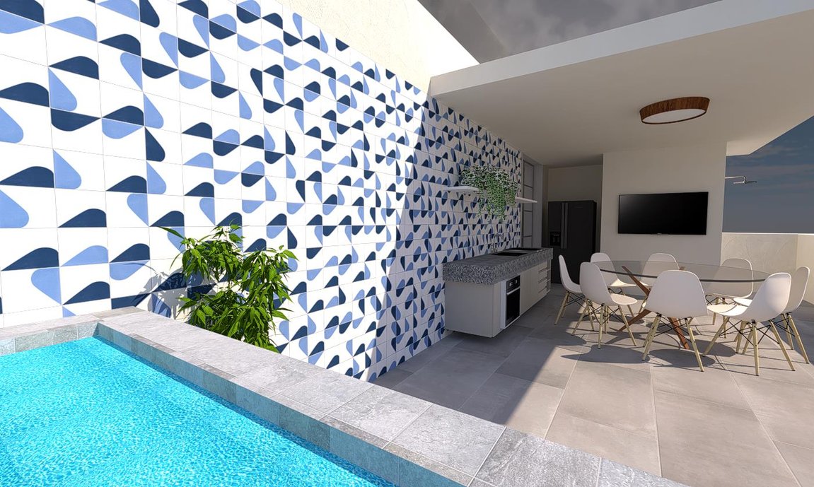 Projeto para área externa com revestimentos da Portobello. Um mix de cores e sensações.