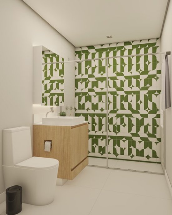 Banheiro social com revestimento RIO BOTANICO