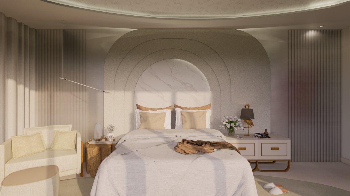 Cabeceira em arco com porcelanato