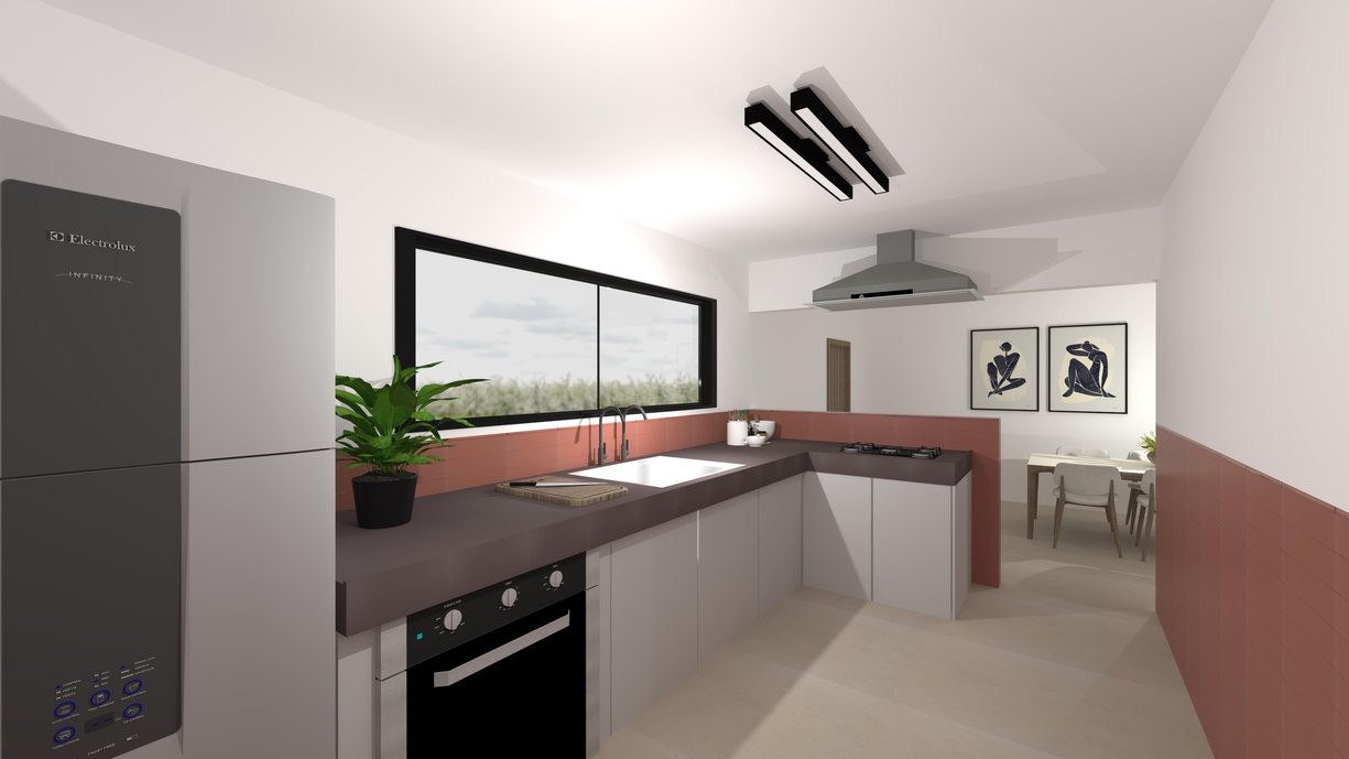 Revestimentos Terralma Riviera, Mineral Grafite e Dansk Cement Rope constroem uma ambientação agradável do espaço.