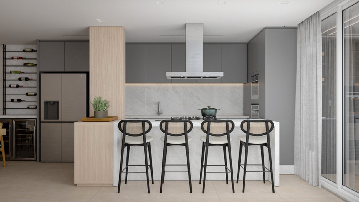 A base neutra permite ousar em outros pontos do mobiliário, criando ambientes equilibrados e atemporais. 
