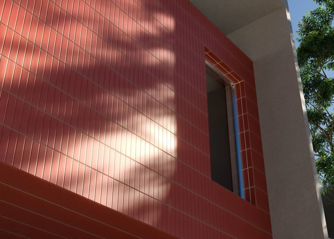 Detalhe da fachada moderna vermelha