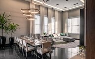 Sala de jantar e TV com piso polido preto - Piso: Made Graphite Polido (Portobello)