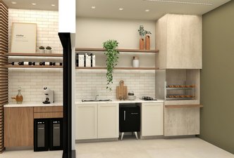 Área Gourmet com Cambridge White e Bloomy Off White.