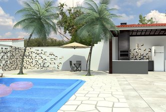 Área de lazer. Neotropical Black Mix, Kit Janeiro Off White, Concretissyma Matiz Grigio
