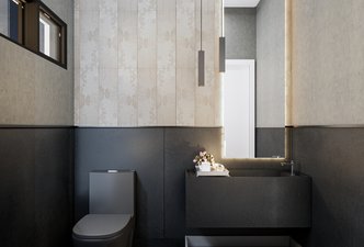 Luxo Soturno: Lavabo com DANSK CEMENT GRAPHITE e BAS-RELIEF PATCHWORK CIPRIA