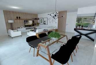 Cozinha e sala de jantar e estar.