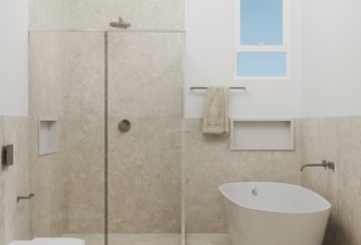 Banho Master e Lavabo - Pietra Lombarda