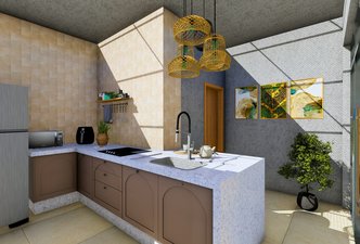 cozinha 3D, parte do projeto Casa Pátio IB