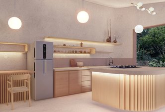 Projeto Residêncial Vivere - Cozinha, sala de estar e jantar.