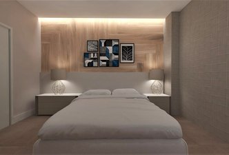Quarto ARAUCÁRIA CLARA TOUCH, SEGMENTS SMALL PLUS ICE e VIA DURINI DARK GREY