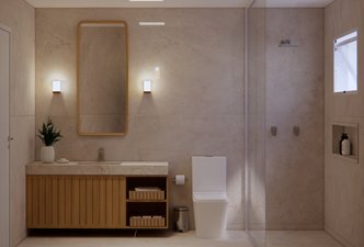 Banheiro com luxo e funcionalidade 